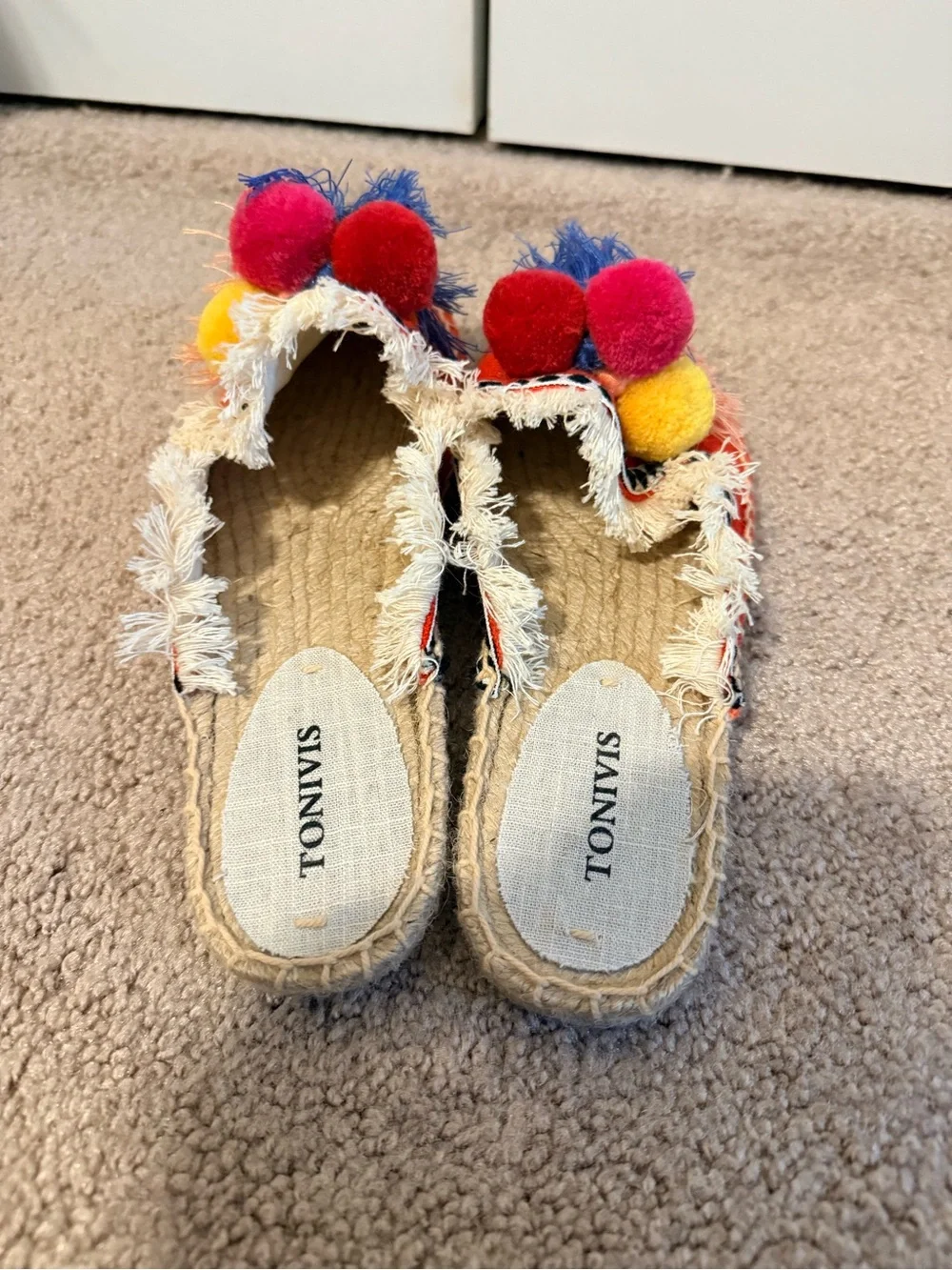 TONIVIS Boho Pom Pom Tassel Espadrille Mule Slides Size 9